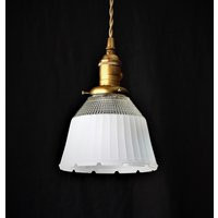 Retro Pendant Light - Pressed Clear & White Glass Lamp Shade 1950S Brass Ceiling Fixture Mid Century Modern Kitchen Lighting | Etsy (US)