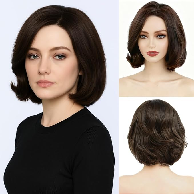 Short Brown Bob Wigs for Women Natural Wavy Mix Brown Color Layered Bob Wig Fashion Hairstyle for... | Amazon (US)