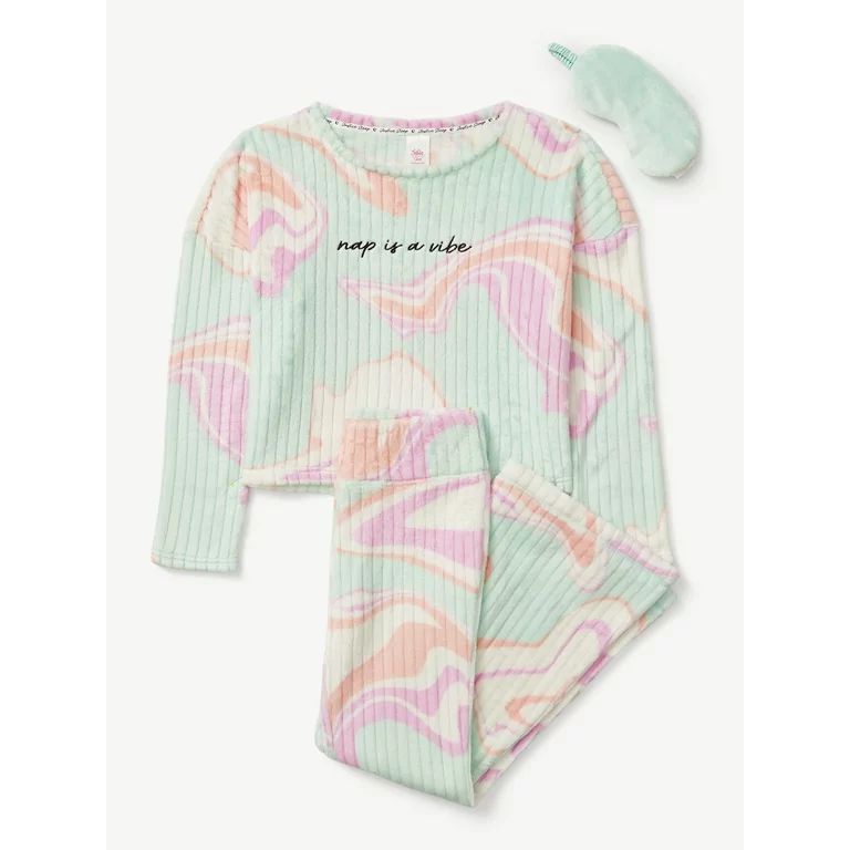 Justice Girls Long Sleeve Top with Flare Leg Bottoms and Eye Mask, 3-Piece Pajama Set, Sizes 5-18... | Walmart (US)
