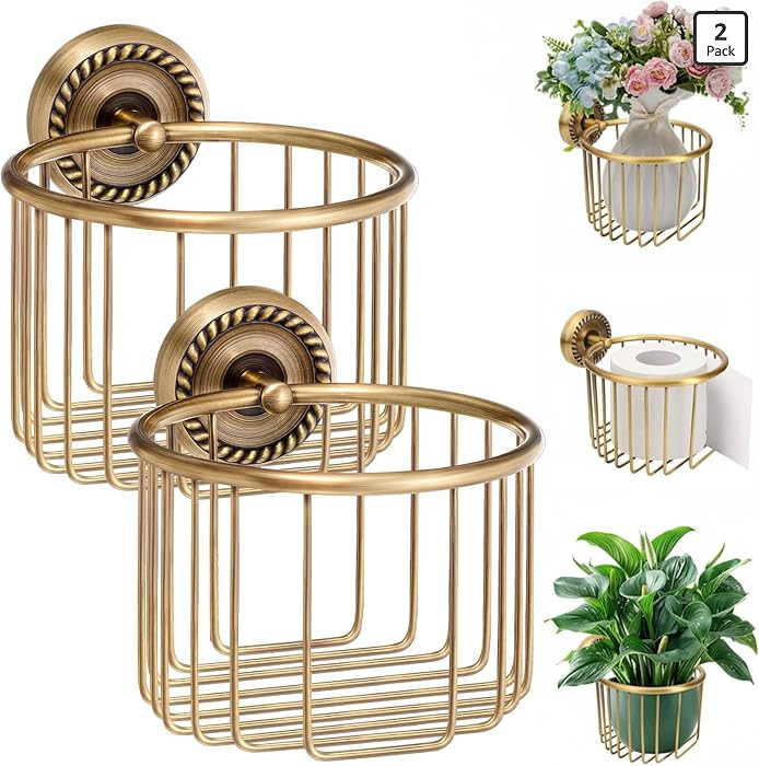 LemonRoad 2 Pack Vintage Brass Toilet Paper Holder Wall Mounted Antique Decorative Toilet Paper H... | Amazon (US)