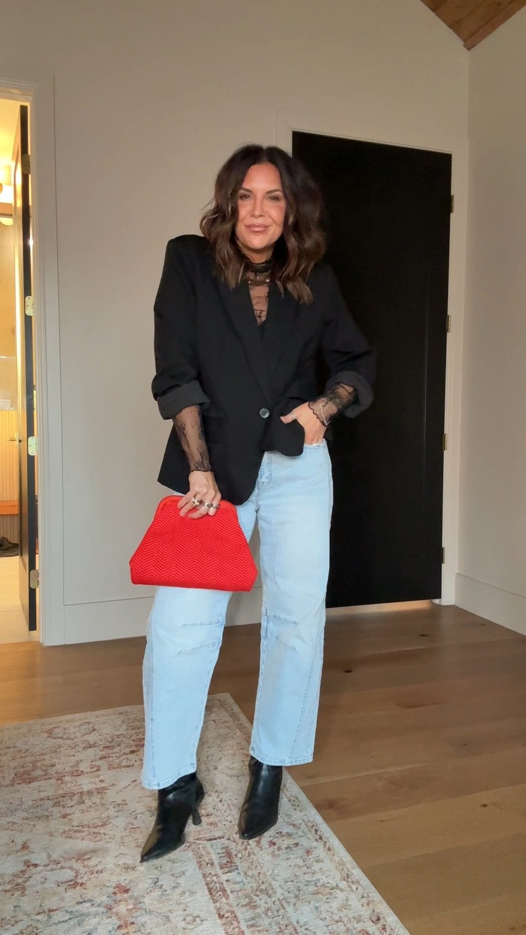 Lil date night look! 
Love this peekaboo layered look
Mesh long sleeve: XL
Blazer: XL
Jeans: TTS (wearing a 30)
Boots: TTS


#LTKMidsize #LTKValentine #LTKgrwm

#LTKNYFW #LTKgrwm #LTKmomlife