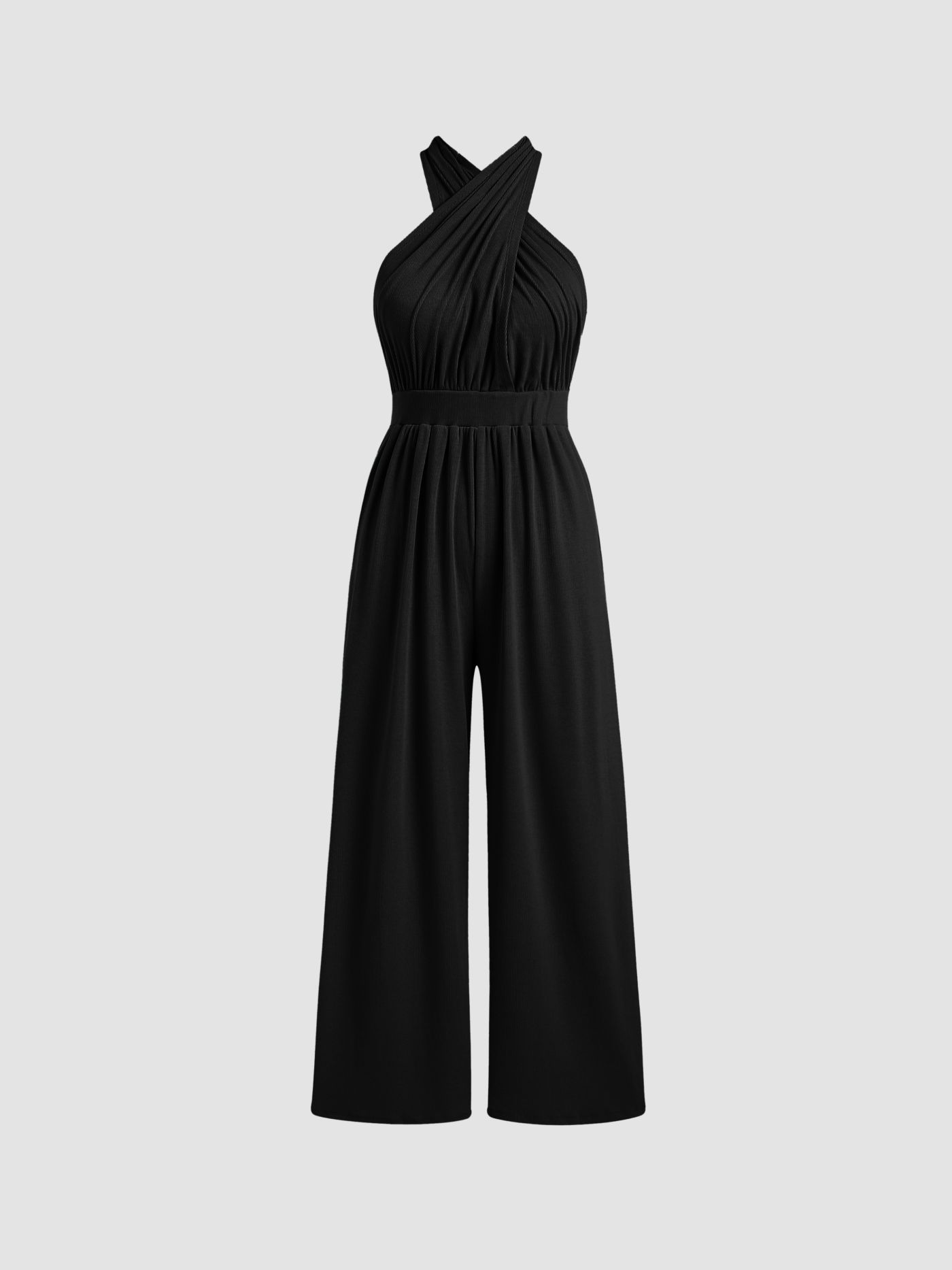 Solid Rib Criss Cross Knotted Jumpsuit | Cider
