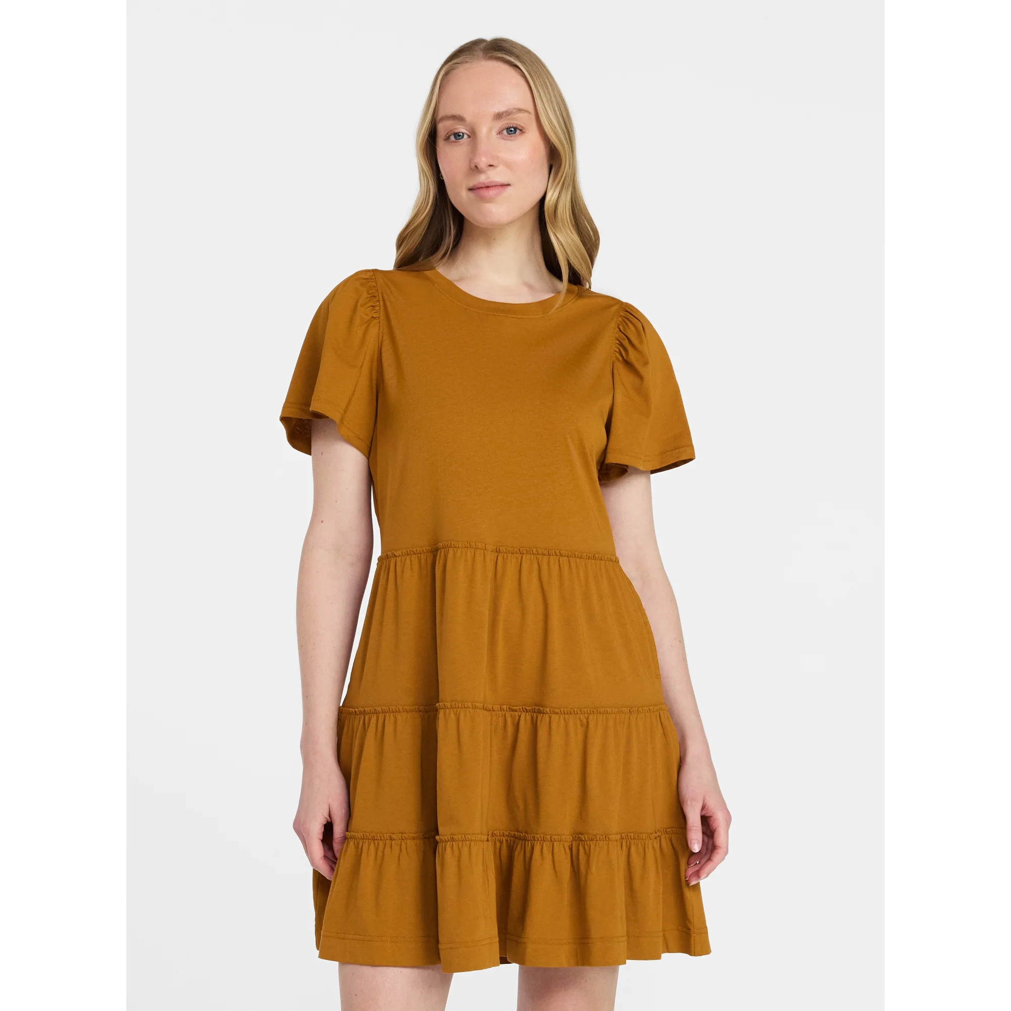 Time and Tru Women's and Women’s Plus Cotton Swing Dress with Short Sleeves, Sizes XS-4X | Walmart (US)