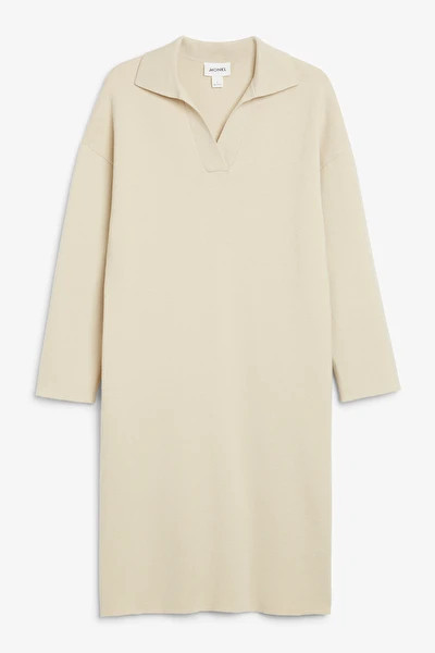 Knitted polo dress | Beige Sweater Dress | Sweater Dresses | Winter Dress | Monki