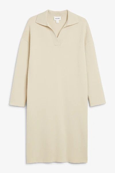 Knitted polo dress | Beige Sweater Dress | Sweater Dresses | Winter Dress | Monki