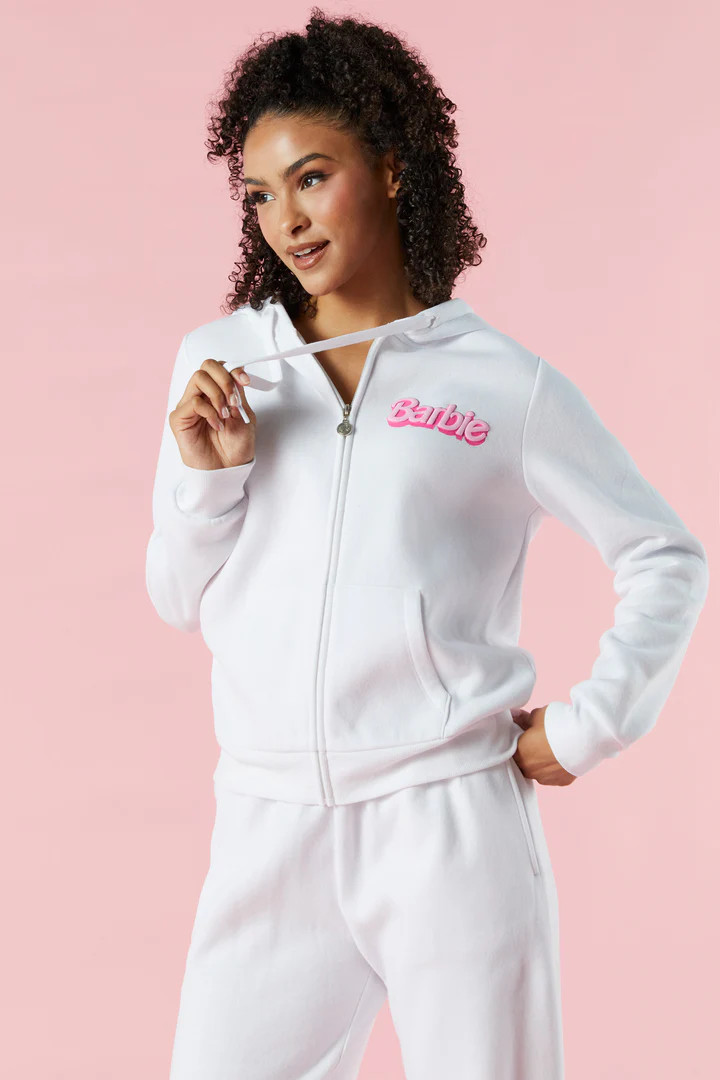 Barbie™ White Fleece Zip-Up Hoodie | Urban Planet