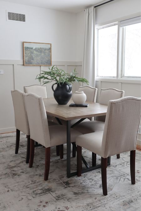 Dining table and upholstered chairs, vases and stems, home decor  

#LTKunder50 #LTKhome #LTKstyletip