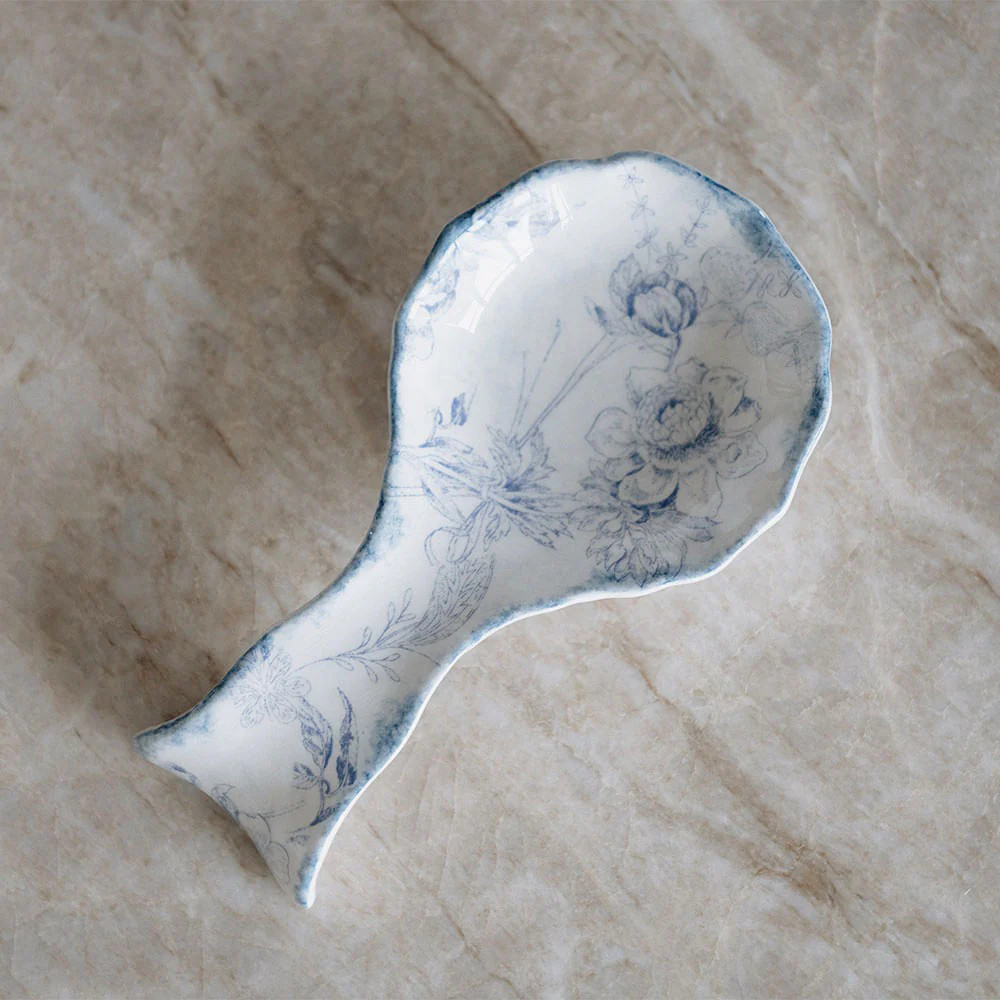 Hand-Painted Ceramic Spoon Rest - Blue Garden | Roan Iris