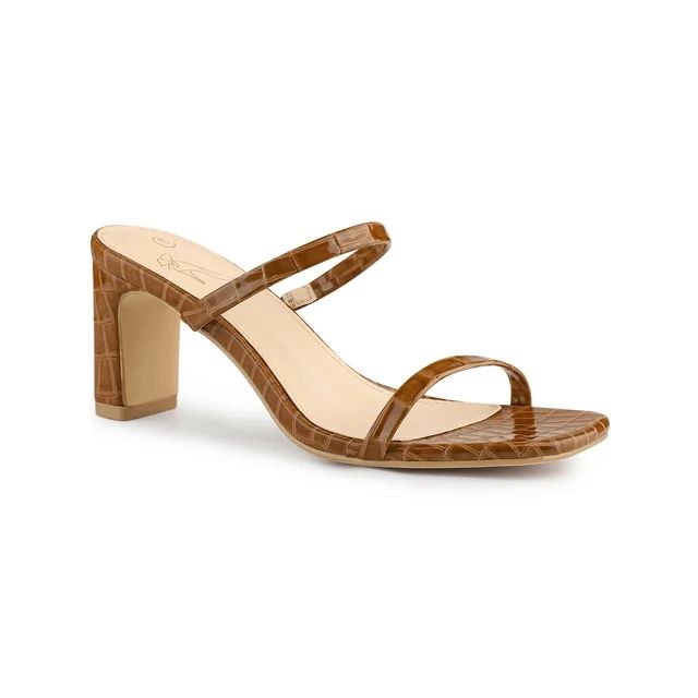 Perphy Dual Strap Square Toe Chunky Heel Slide Sandals | Walmart (US)