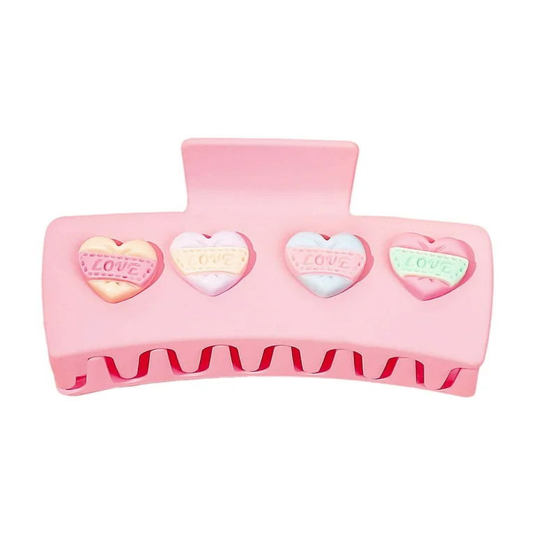 Valentine's Day Hair Claw Clip for Women Large Square Light Pink Embellished Heart Claw Hair Clip... | Walmart (US)