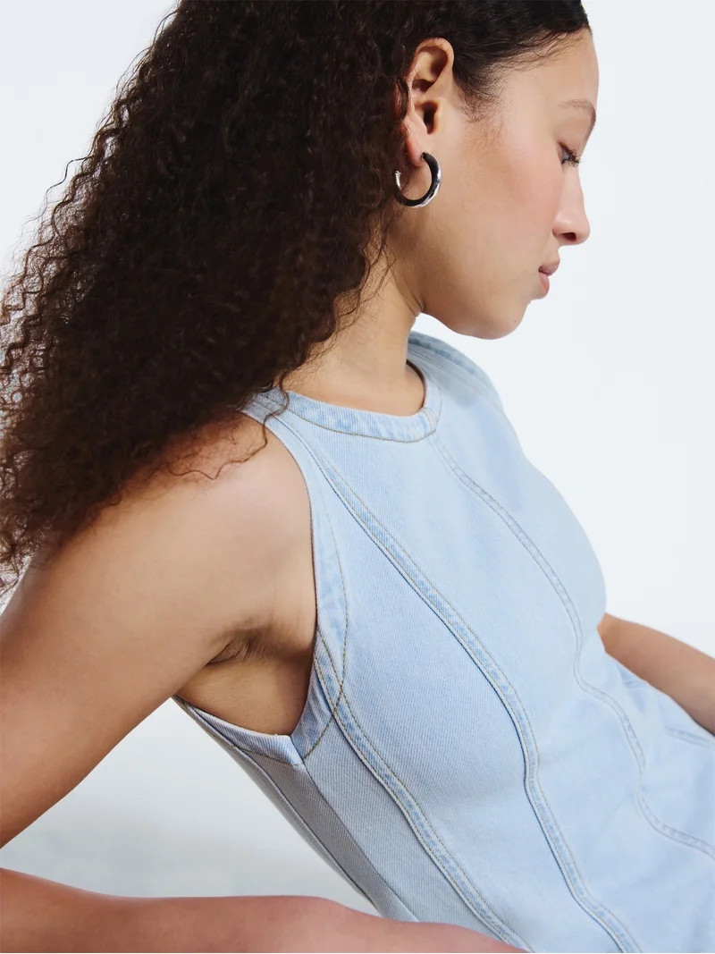 Free Assembly Women's and Women's Plus Sleeveless Denim Panel Mini Dress, Sizes XS-4X | Walmart (US)