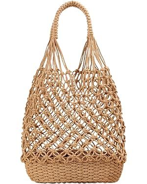 NIBD Women's Beach Straw Handbag Woven Tote Fishing Net Beach Bag Large Capacity Mesh Rope Combin... | Amazon (US)