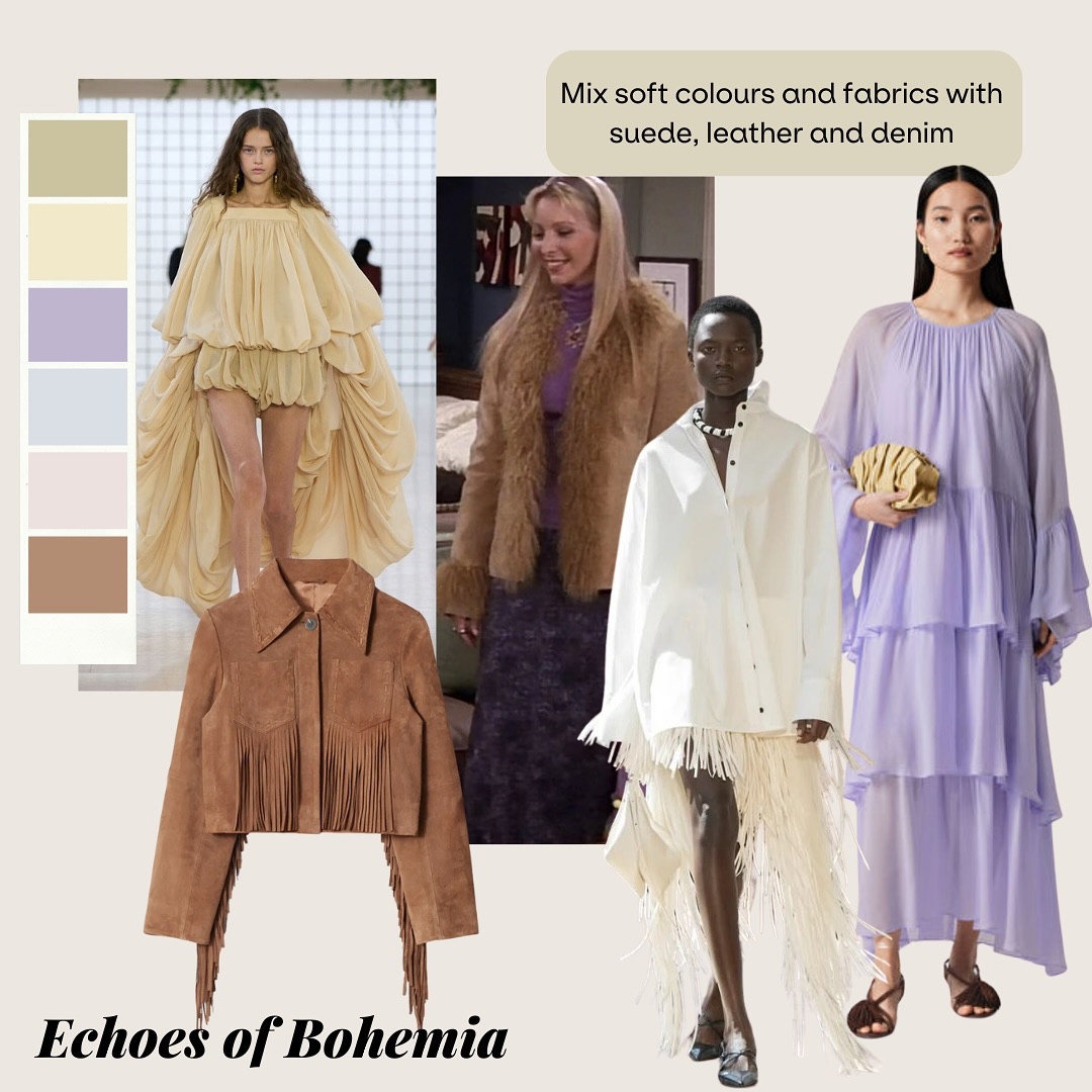 SPRING/SUMMER TRENDS - Echoes of Bohemia ⁠
⁠
Boho is making a comeback for SS25—embrace flowing fabrics, soft pastel hues, and effortless elegance.⁠
⁠
Chloé is at the forefront of this revival, unveiling a collection of dreamy silhouettes, breezy ruffled blouses paired with wide-leg denim, ethereal slip dresses, and signature charm-adorned handbags with statement logo belts. A palette of sun-kissed shades—apricot, shell white, and pale yellow—perfectly embodies the spirit of summer.⁠
⁠
#springsummertrends #bohoisback #chloess25 #bohemian #summerlooks #trendreport ⁠