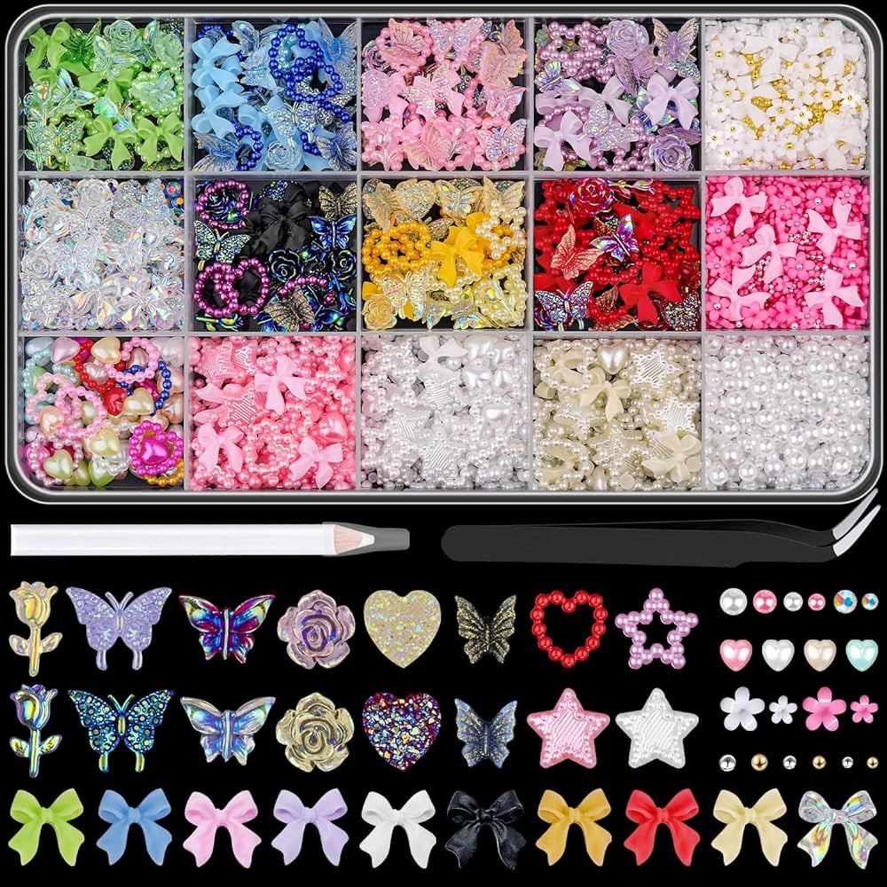 3D Nail Charms and Gems for Nails Design Set 1, Colorful Nail Bows Coquette Jewels + Cute Assorte... | Amazon (US)