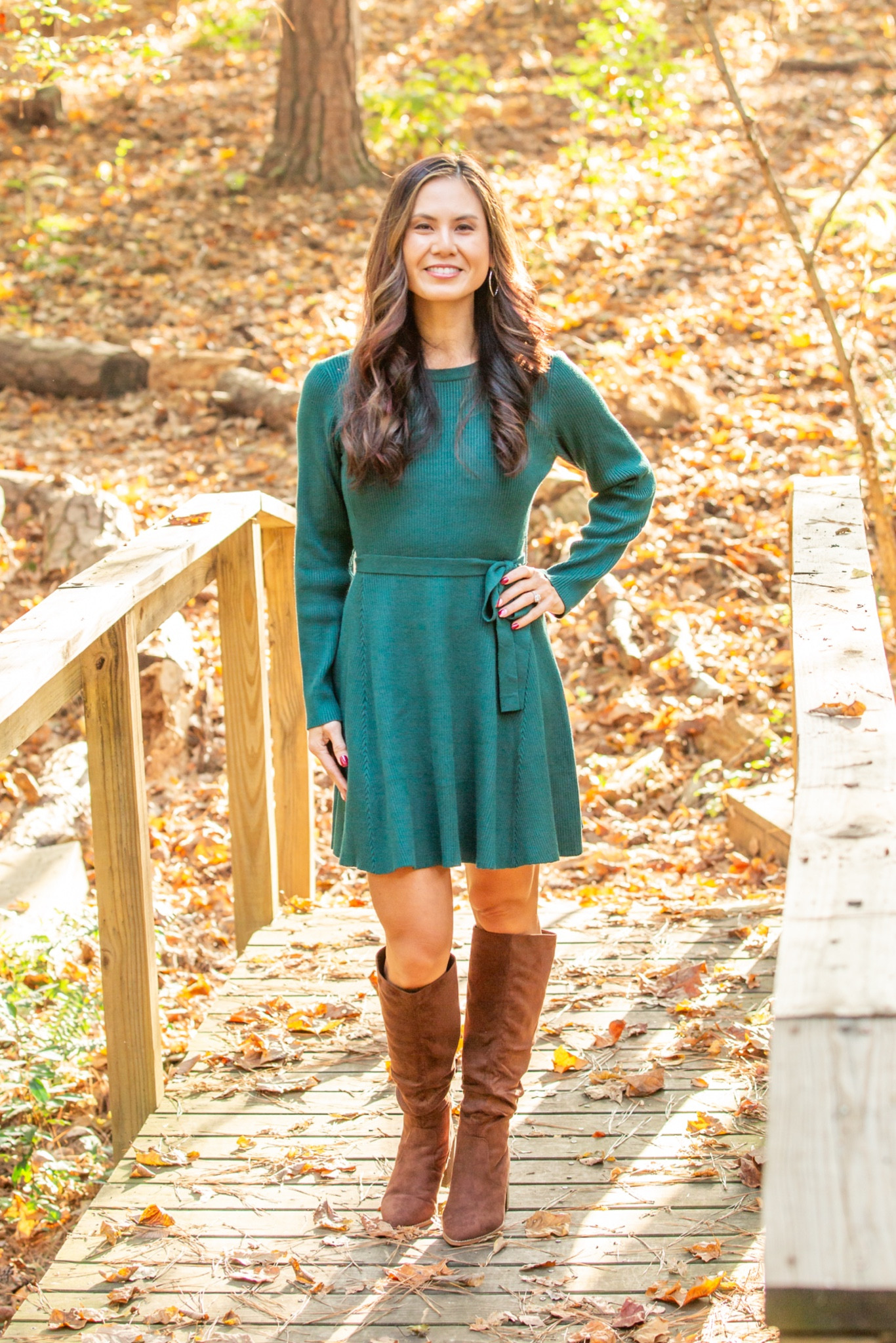 OBSESSED with this outfit all from Amazon🤩 I’m wearing size small dress and size 9.5 boot. Perfect for fall photos, date nights and holidays🎉 

#LTKStyleTip #LTKSeasonal #LTKWorkwear