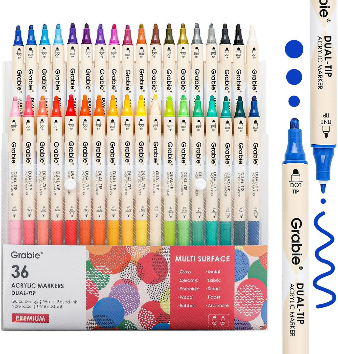 36 Dual Tip Acrylic Paint Markers, Acrylic Paint Pens, Fabric Markers for Fabric, Canvas, Rock, G... | Amazon (US)