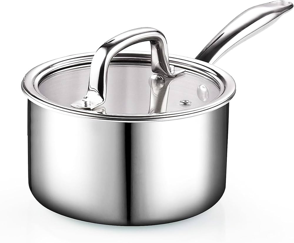 Cook N Home Stainless Steel Saucepan 3 Quart, Tri-Ply Full Clad Sauce Pan with Glass Lid, Silver | Amazon (US)