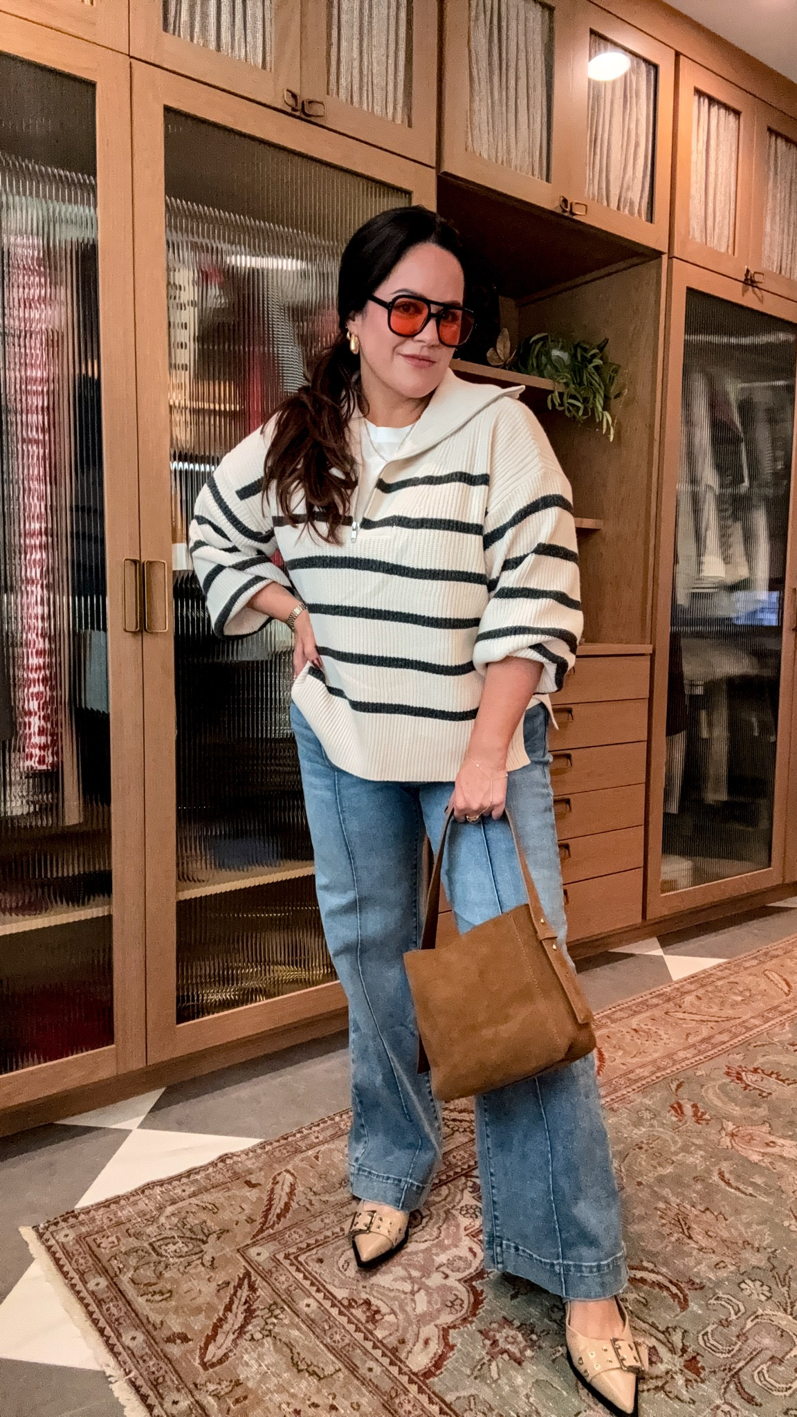 Midsize Walmart fall outfit 
Wearing an xl in this cozy pullover sweater 
White tee xl 
These jeans are so good! Tts 
@walmartfashion #walmartpartner 

#LTKFindsUnder50 #LTKMidsize #LTKSeasonal