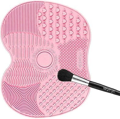 Pink Makeup Brush Cleaner Mat Make Up Cleaning Pad Cosmetic Cleaning Pad Scrubber Board Tool with Suction Cups Makeup Brushes Tools | Amazon (US)
