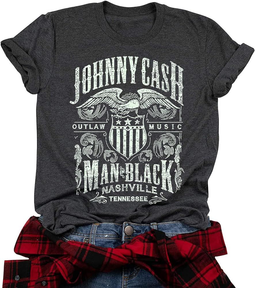 Cash Graphic Shirt Tees Women Vintage Country Music T-Shirt Casual Band Music Lovers Top Tee | Amazon (US)