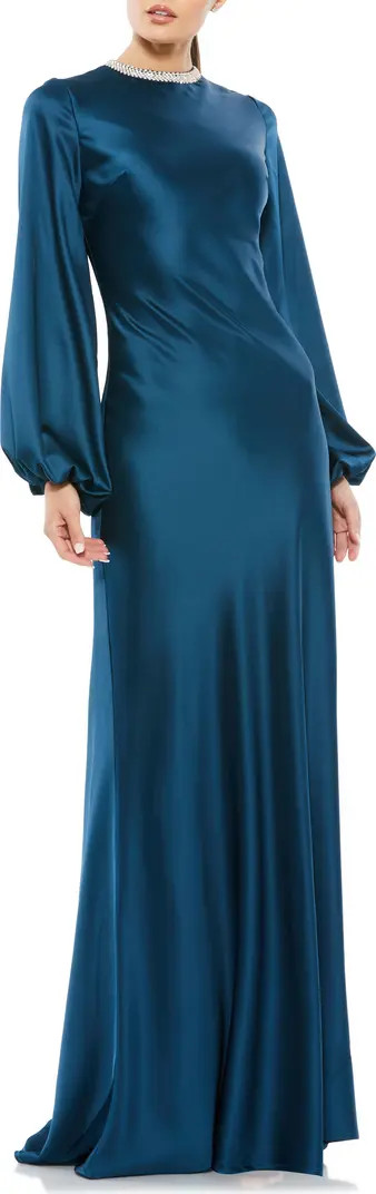 Long Sleeve Satin Sheath Gown | Nordstrom