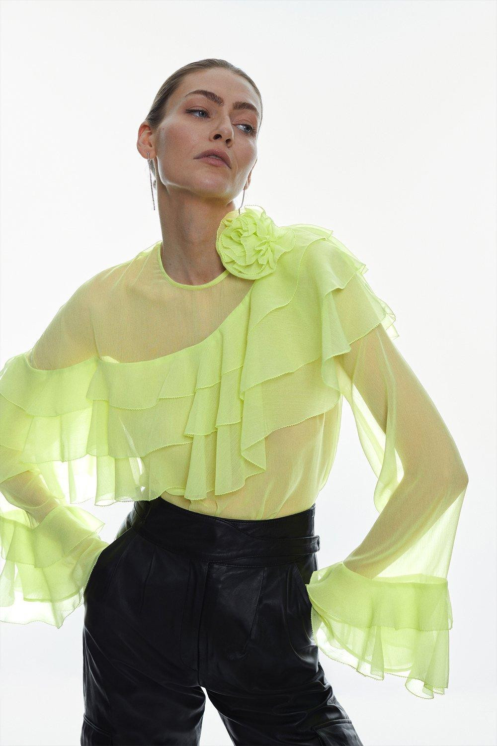 Chiffon Corsage Ruffle Blouse | Karen Millen US
