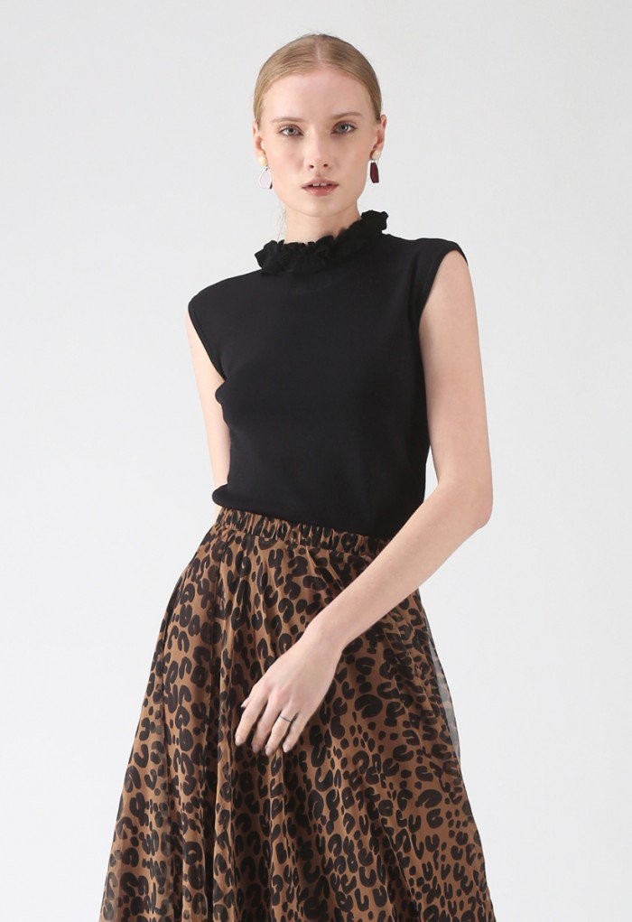 Ruffle My Heart Sleeveless Knit Top in Black | Chicwish