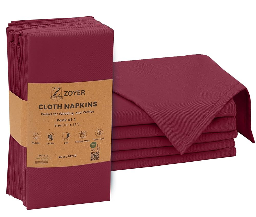 Zoyer Cloth Napkins Set of 4, 18x18 Inches Cotton Enrich Napkins Cloth ‎Washable, Soft & Durabl... | Amazon (US)