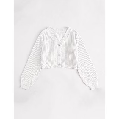 Women's Chunky Cardigan Sweater with Front Button Lantern Sleeves Knit Shrugs,White - 2XL | Target