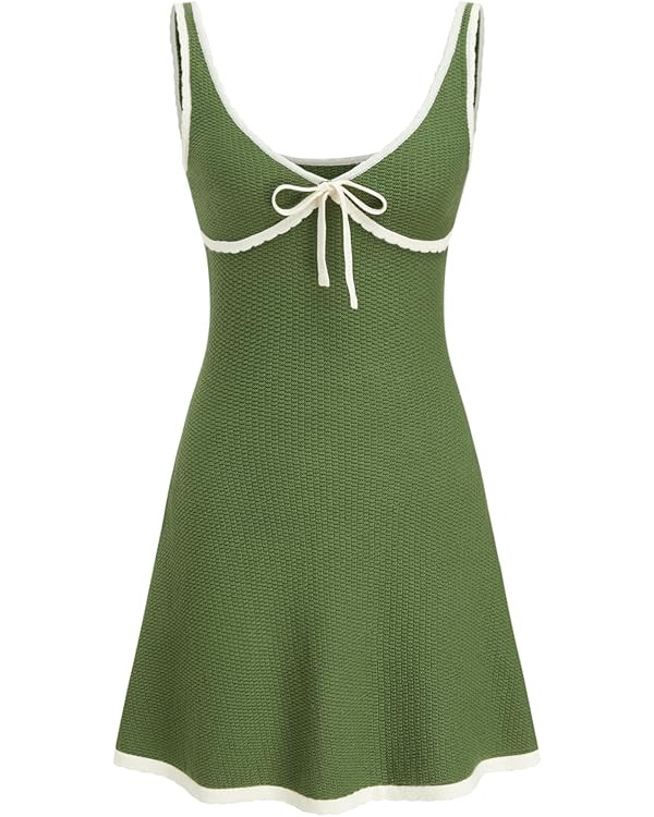 CIDER Knit Mini Dress V Neck Knotted Sleeveless Party Dress Middle Waist Dresses | Amazon (US)