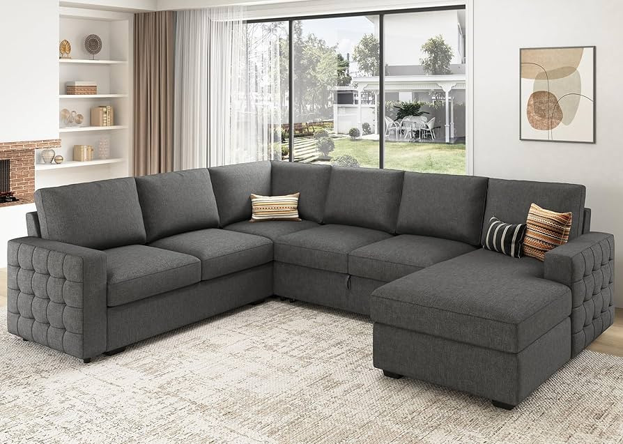 HONBAY Sectional Sleeper Sofa with Pull Out Bed U-Shape Sectional Couch Sleeper Bed with Storage ... | Amazon (US)