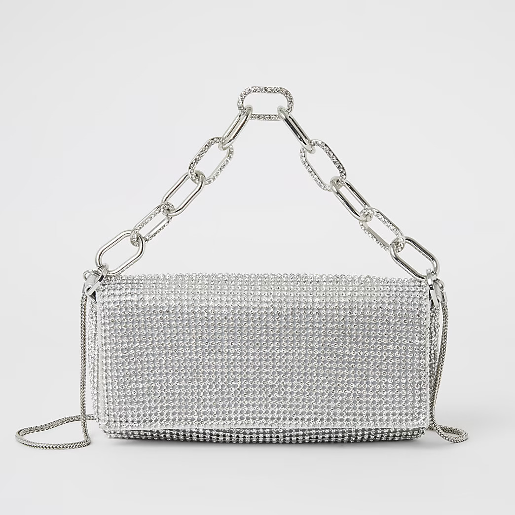 Silver diamante embellished underarm bag | River Island (UK & IE)