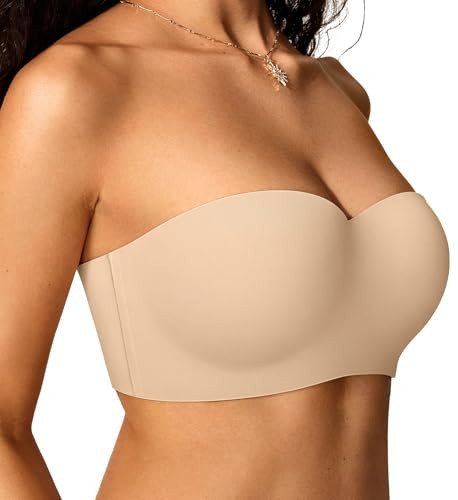 OEAK Womens Strapless Bras Underwire Non-Slip Tube Top Push Up Bralette Seamless Padded Bandeau Bra Everyday Convertible Bra Nude 42C | Amazon (US)