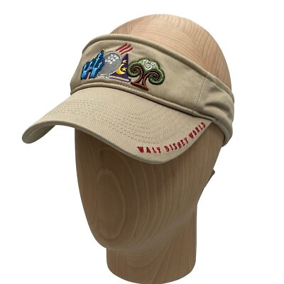 Vintage Walt Disney World Parks Embroidered Visor Hat Cap Adjustable Strap Tan | eBay US