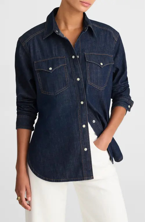 Madewell Western Oversize Denim Button-Up Shirt in Rinse Wash at Nordstrom, Size Xx-Small | Nordstrom