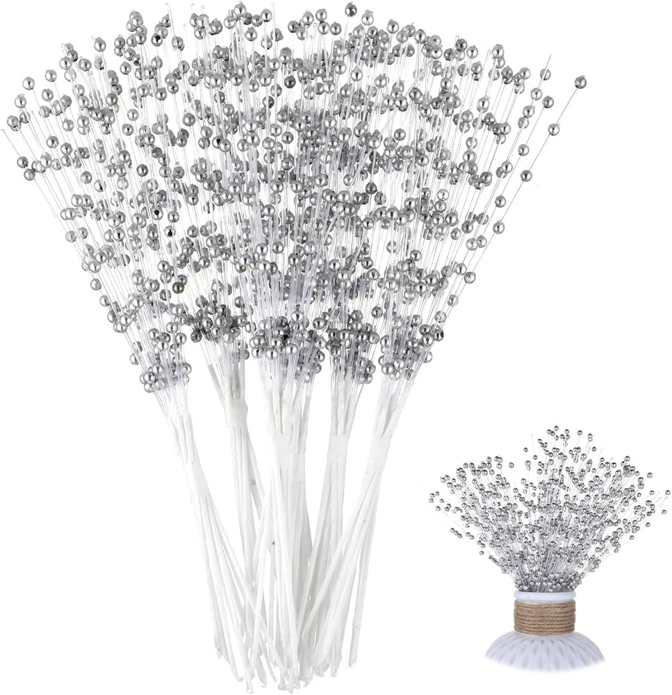 Bouquet Accessories 60 Pcs Pearl Floral Picks,Silver Flowers Stick Stems Bouquets,4mm Bead String... | Amazon (US)