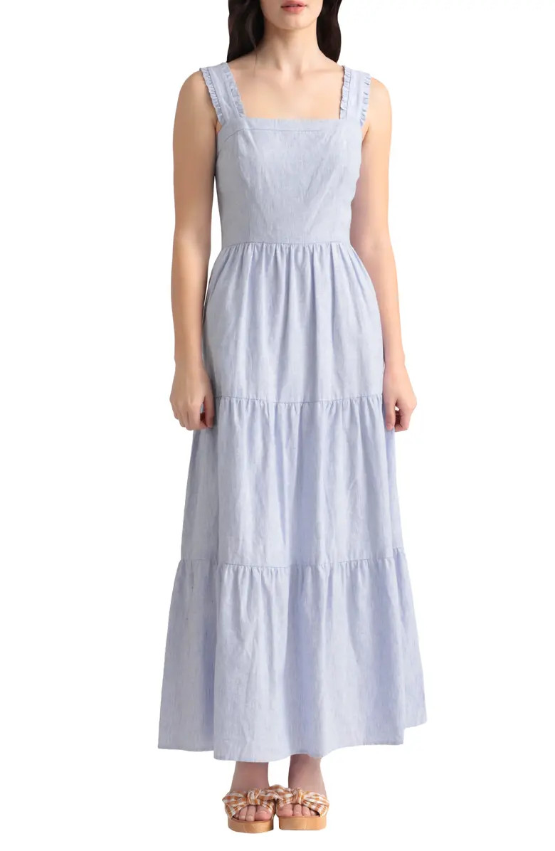 Square Neck Linen & Cotton Midi Sundress | Nordstrom