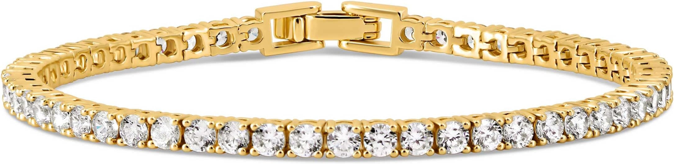 Kezef CZ Tennis Bracelet for Women – 3mm Cubic Zirconia, 14K Gold Plated over Brass, Classic Te... | Amazon (US)