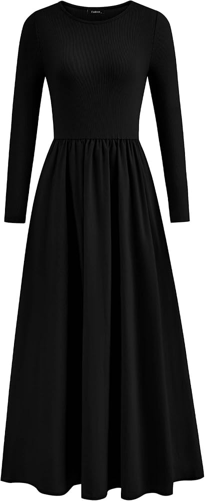 KIRUNDO Women Casual Long Sleeve Midi Dress 2025 Fall Wedding Guest Flowy Bohemian Modest Long Dr... | Amazon (US)
