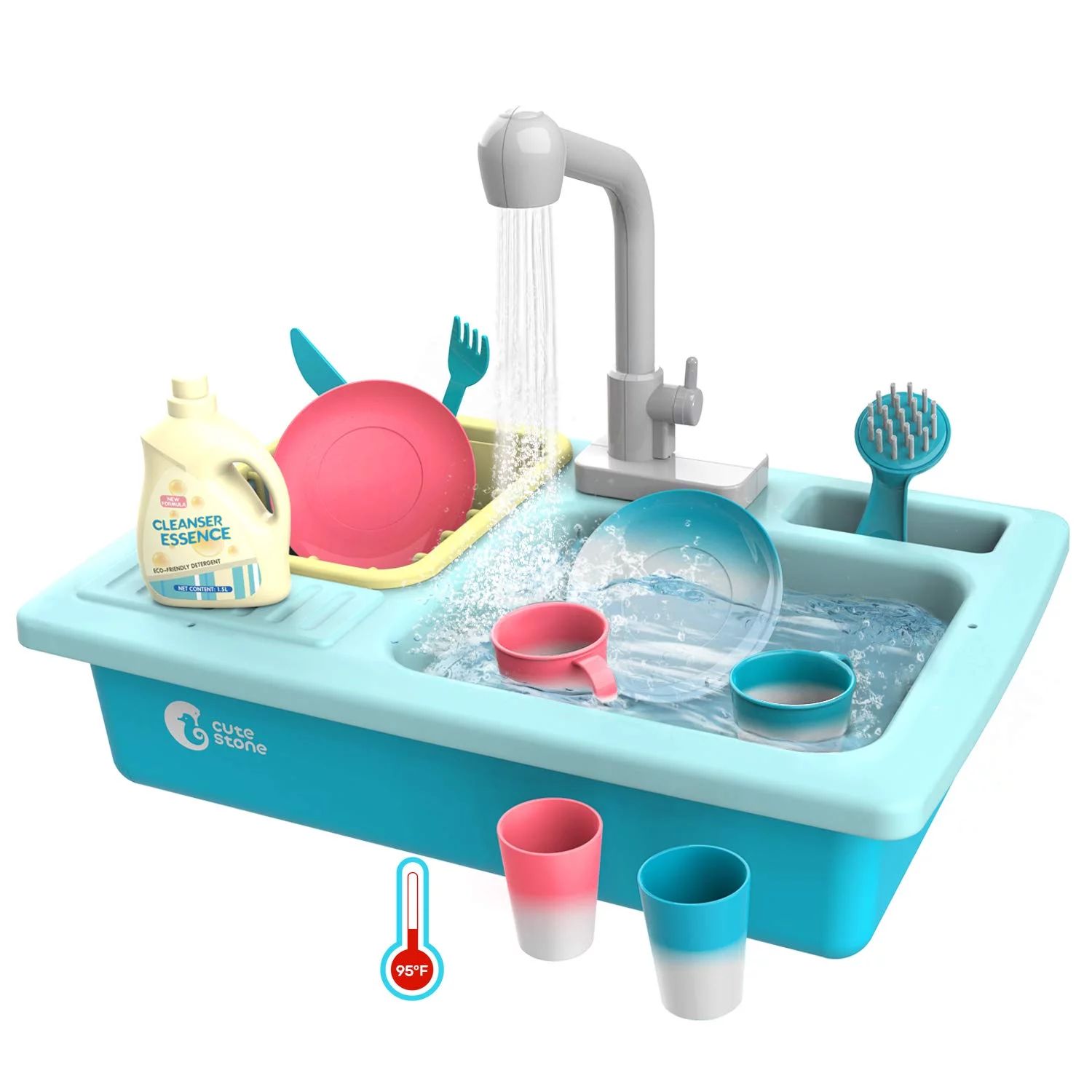 CUTE STONE Color Changing Kitchen Sink Toys, Children Playing Toy Dishwasher with Running Water H... | Walmart (US)