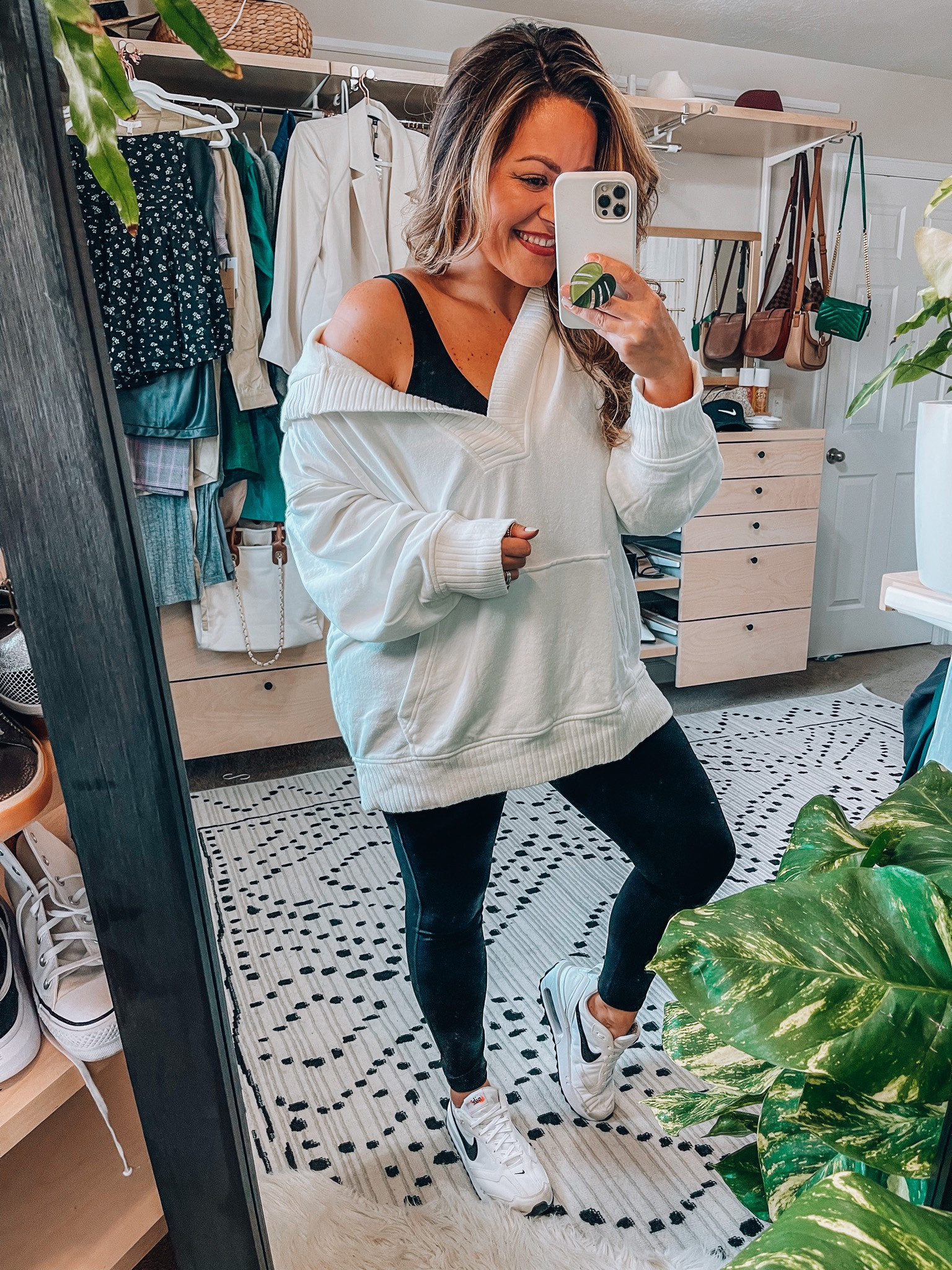 Midsize fashion- fall comfy outfit- outfit inspo- curvy outfit inspo- lounge wear- sporting event- comfy casual- size 14- aerie- 
American eagle- oversized hoodie- sweatshirt- xl- lots of colors
Leggings large- longline crop top sports bra xl
Nike air max- white Nike air max- tts- sneakers 

#LTKcurves #LTKSeasonal #LTKsalealert