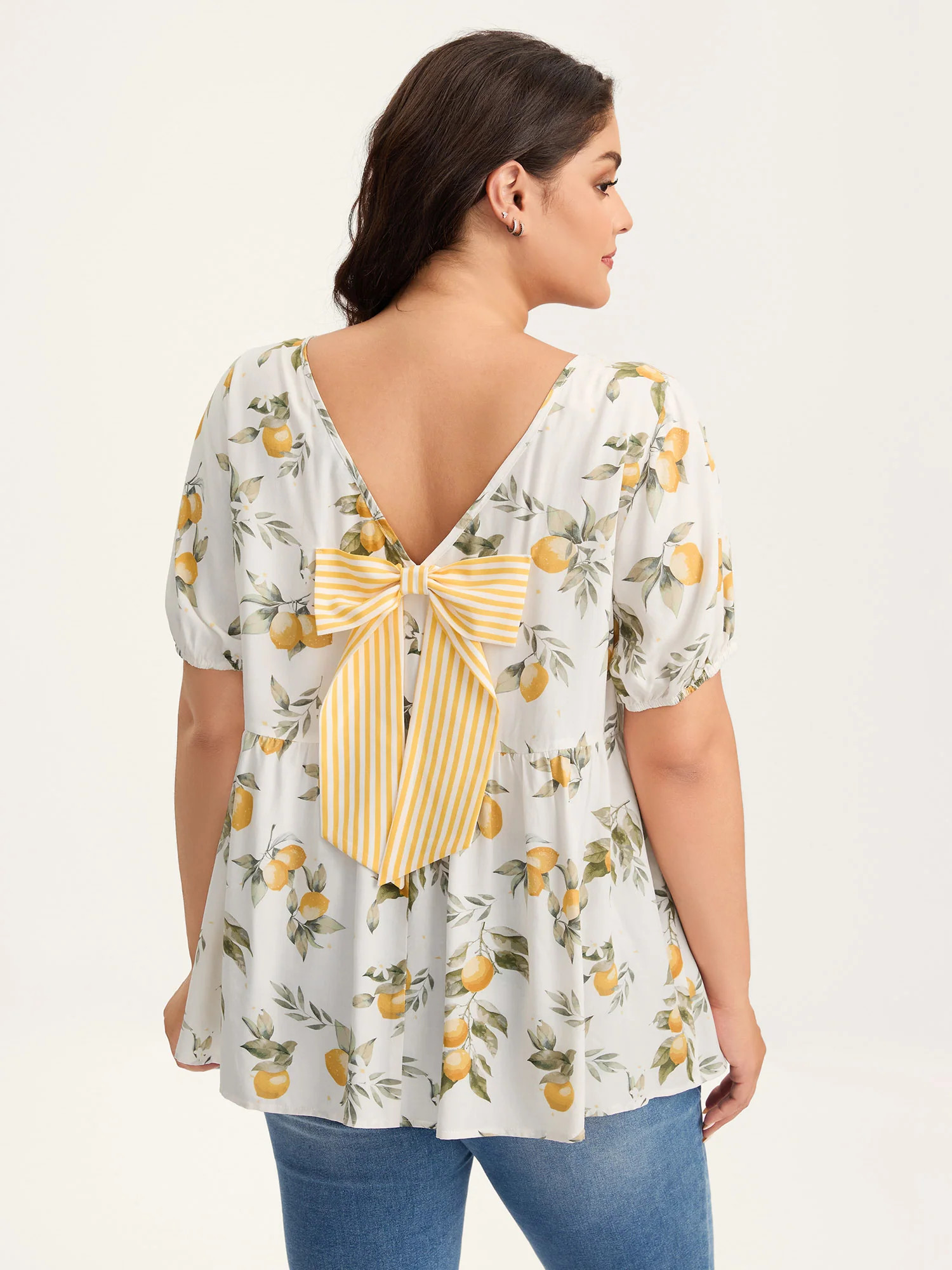 Citrus Print Bow Backless Blouse | Bloomchic