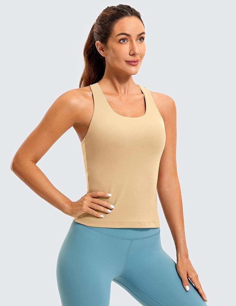 CRZ YOGA Butterluxe Workout Tank Tops for Women Built in Shelf Bras Padded - Racerback Athletic Span | Amazon (US)
