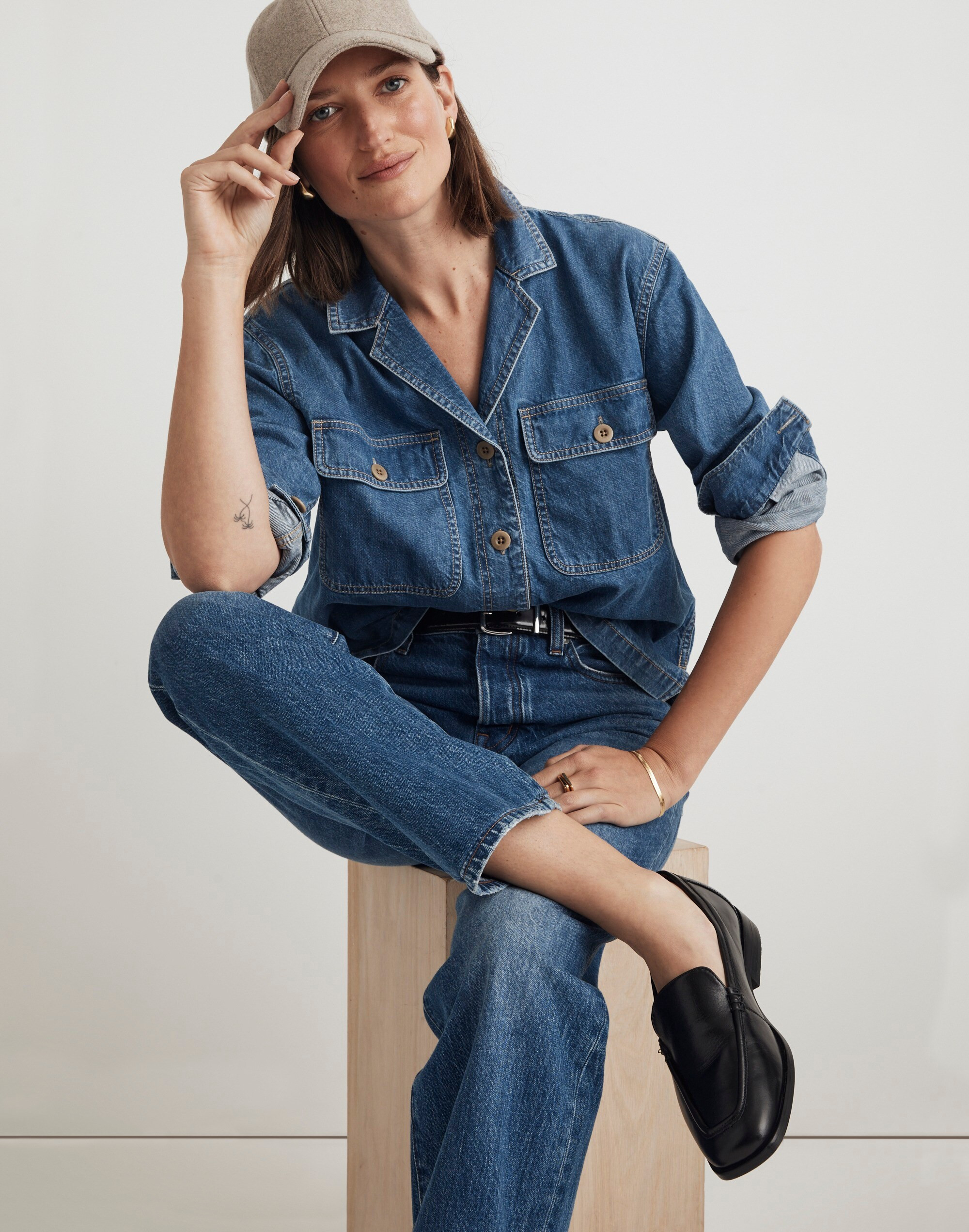 Denim Cropped Button-Up Shirt in Ridgeville Wash | Madewell