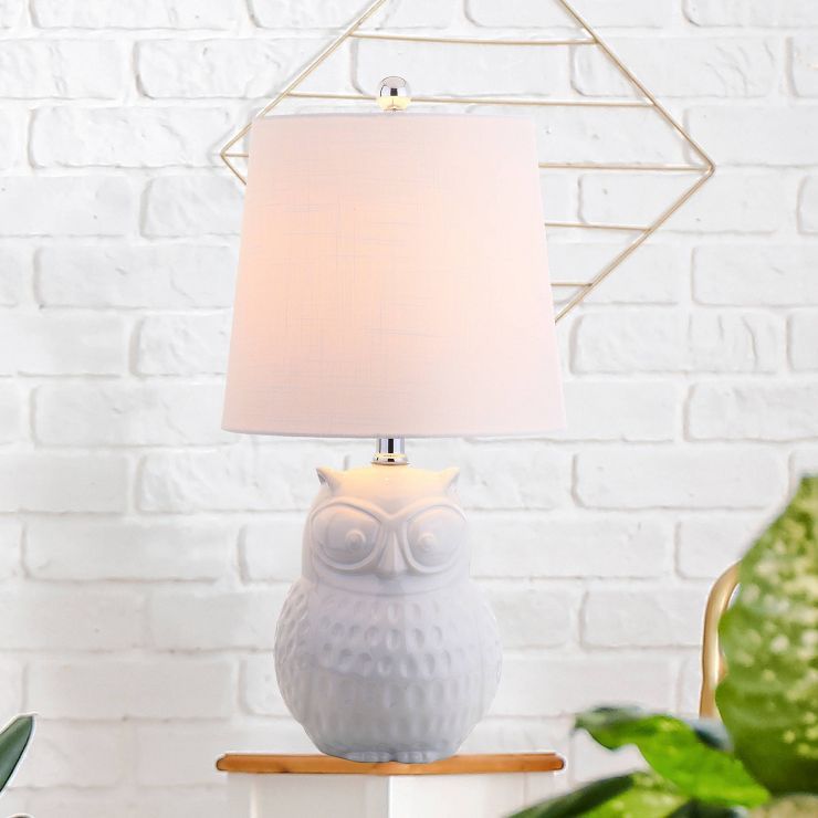 20.5" Ceramic Hoot Mini Table Lamp (Includes LED Light Bulb) White - JONATHAN Y | Target