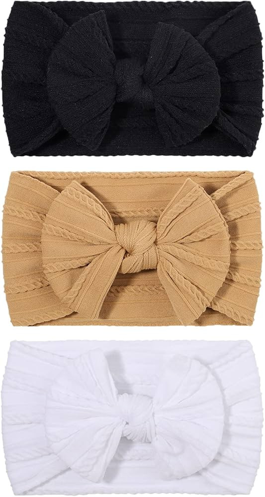 ANHAISHUILV 3 Pack Baby Knit Texture Nylon Headbands Hairbands Hair Bow Elastics Hair Accessories... | Amazon (US)