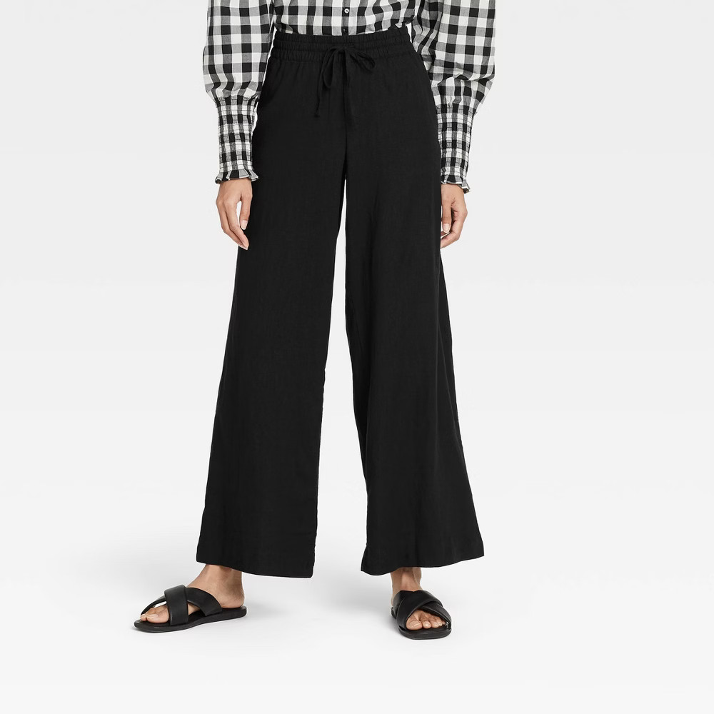 Women's Mid-Rise Wide Leg Pants - A New Day Black M | Target