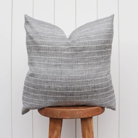 Woven Stone Gray Stripe Pillow Cover | Ombre Grey Ivory Yarn Stripe | Modern Farmhouse Home Decor... | Etsy (US)