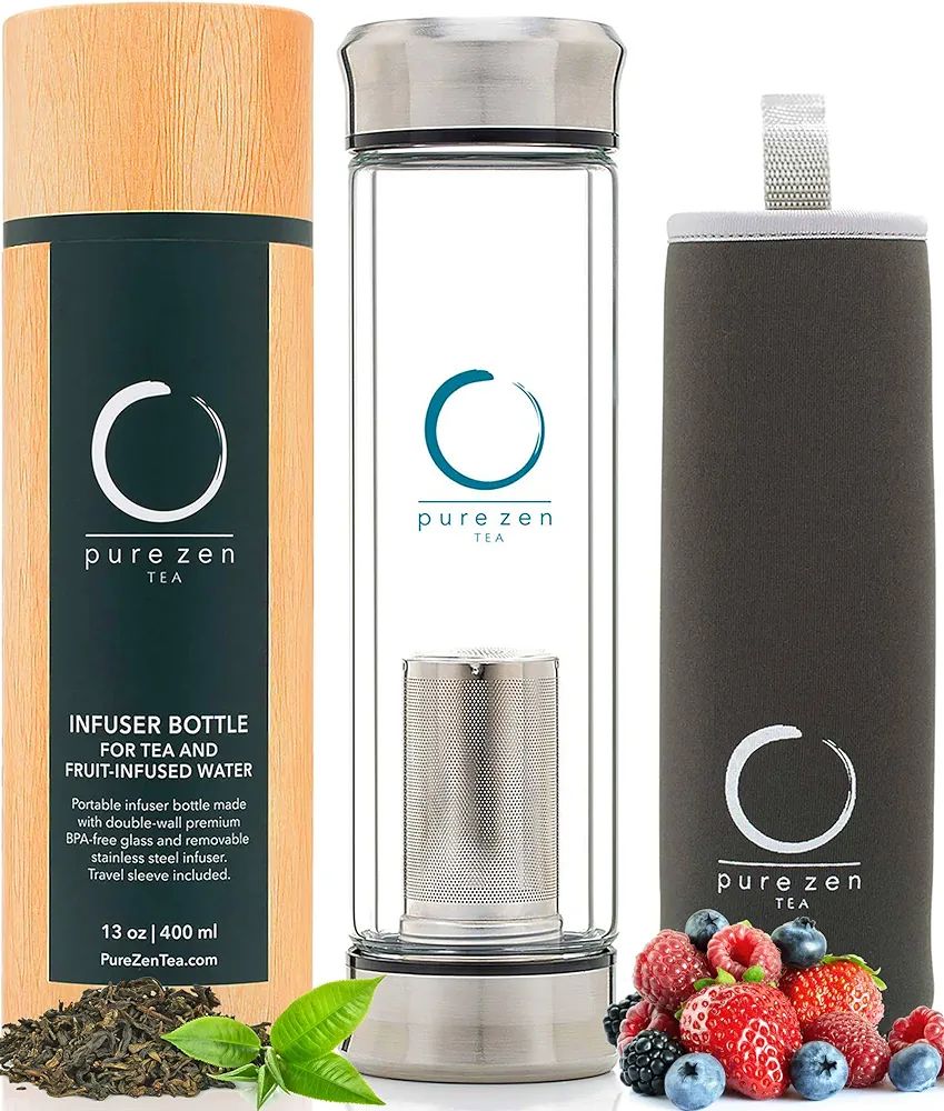 Pure Zen Tea Tumbler with Infuser - Double Wall Glass Travel Tea Mug with Stainless Steel Filter ... | Amazon (US)