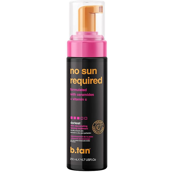 b.tan Darkest Self Tanner Mousse | No Sun Required - Darkest, Rejuvenating Self Tanning Treatment With Ceramides + Vitamin C, 1 Hour Sunless Tanner Mousse, No Fake Tan Smell, Cruelty Free, 6.7 Fl Oz | Amazon (US)